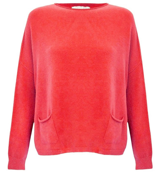 JODIE FRONT POCKET SUPERSOFT KNIT JUMPER - CORAL RED