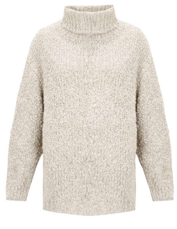 VINNY IVORY BOUCLE WOOL BLEND POLO NECK KNIT