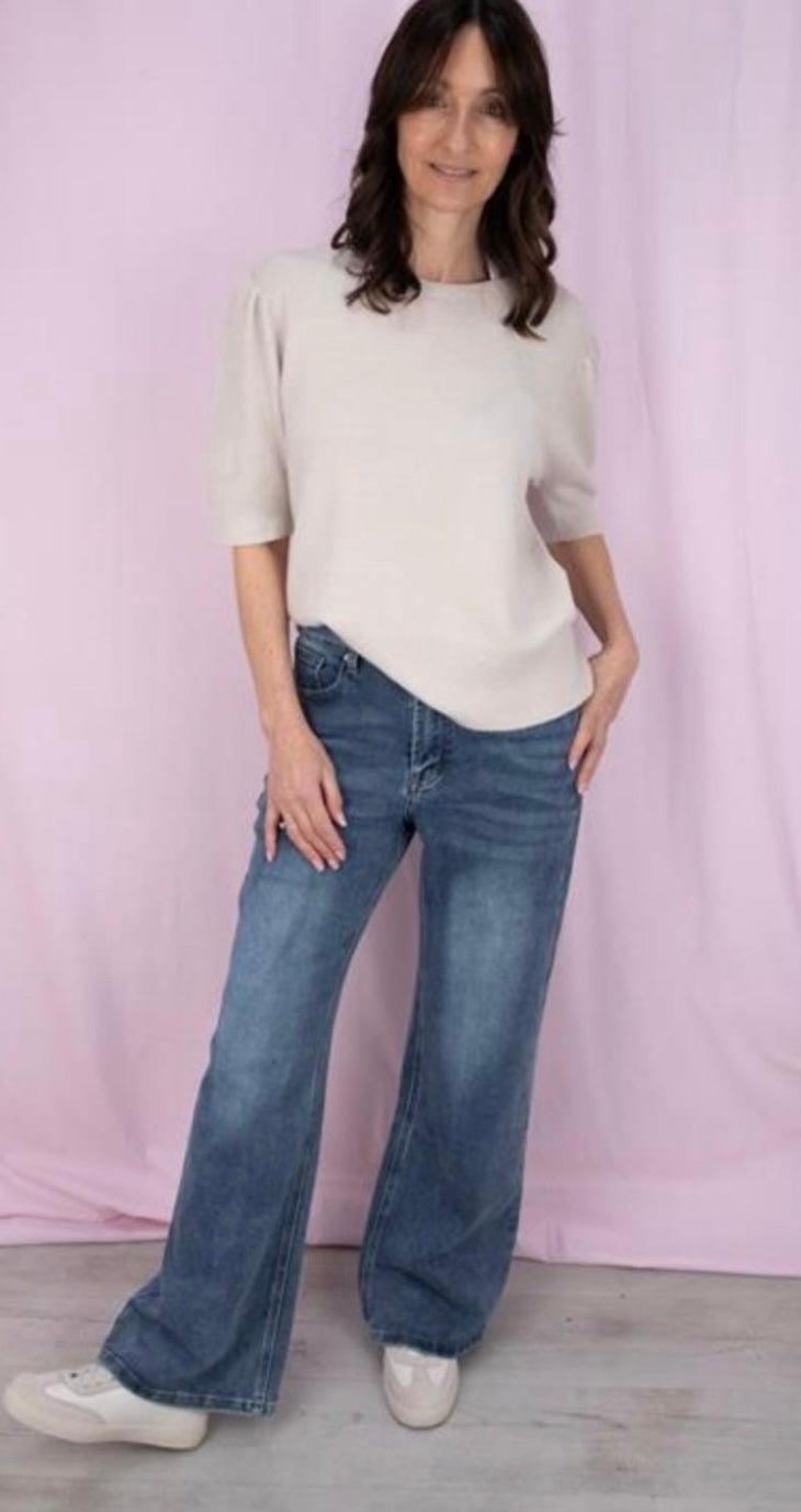 VINTAGE WASH WIDE LEG DENIM JEAN