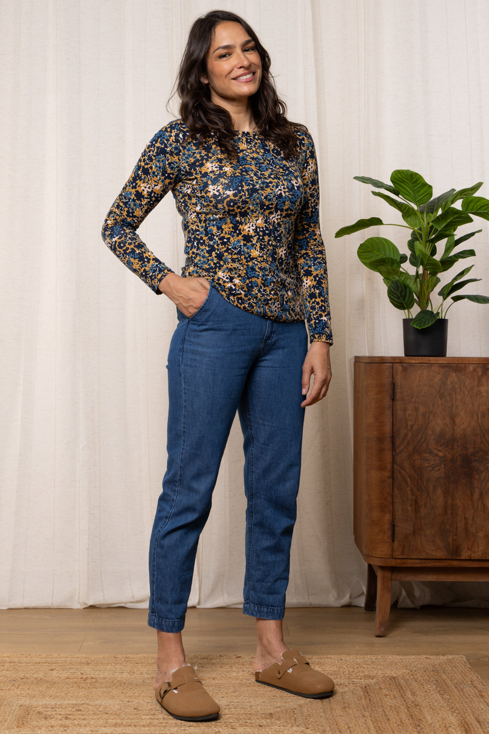 LILY & ME LONG SLEEVE COTTON TOP - MUSTARD