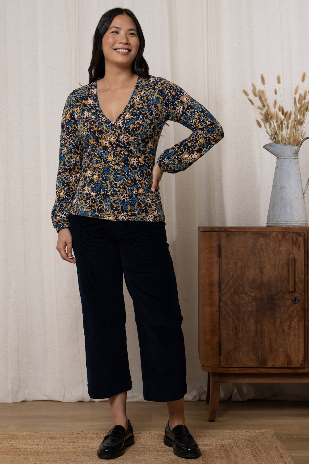 LILY & ME PAIGE LONG SLEEVE WRAP TOP - MUSTARD