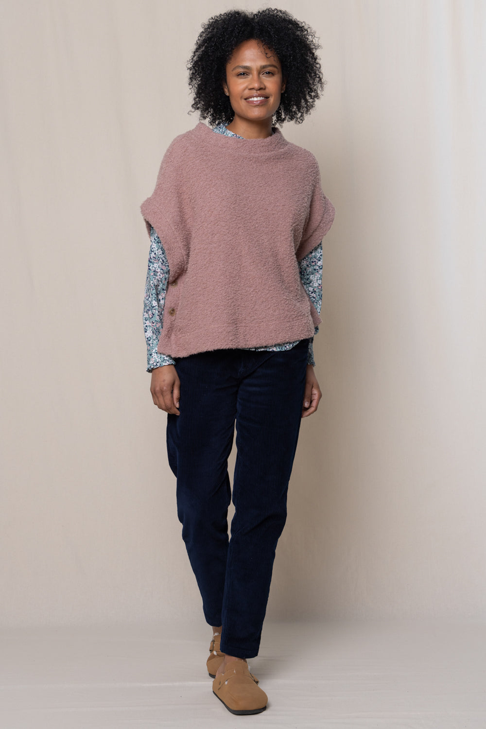TABITHA BUTTON PONCHO - DUSKY PINK