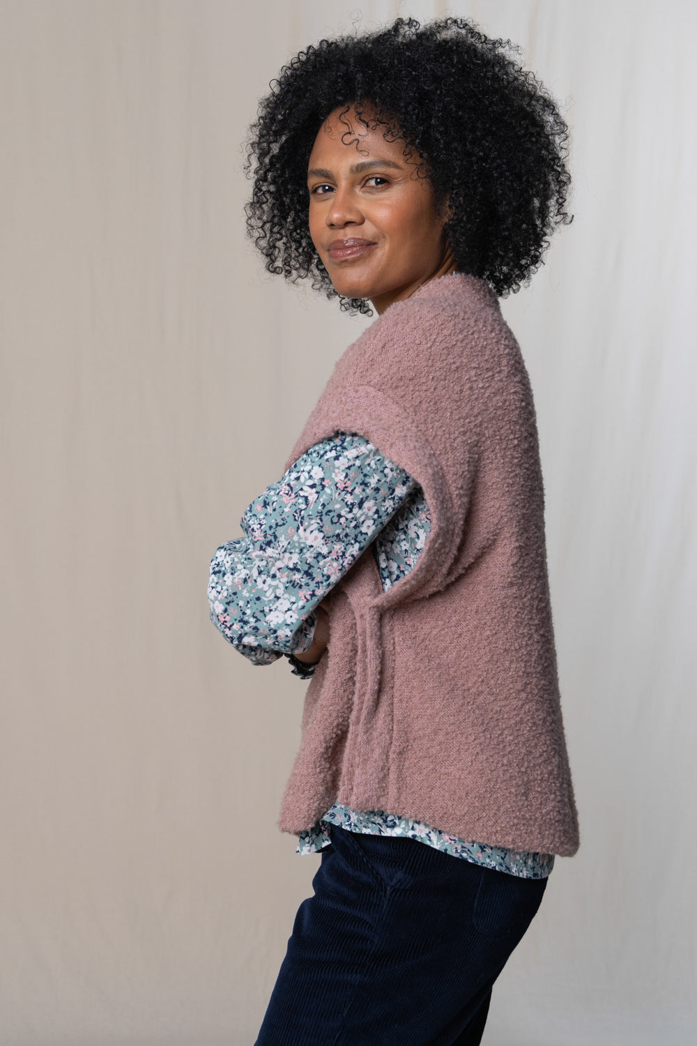 TABITHA BUTTON PONCHO - DUSKY PINK