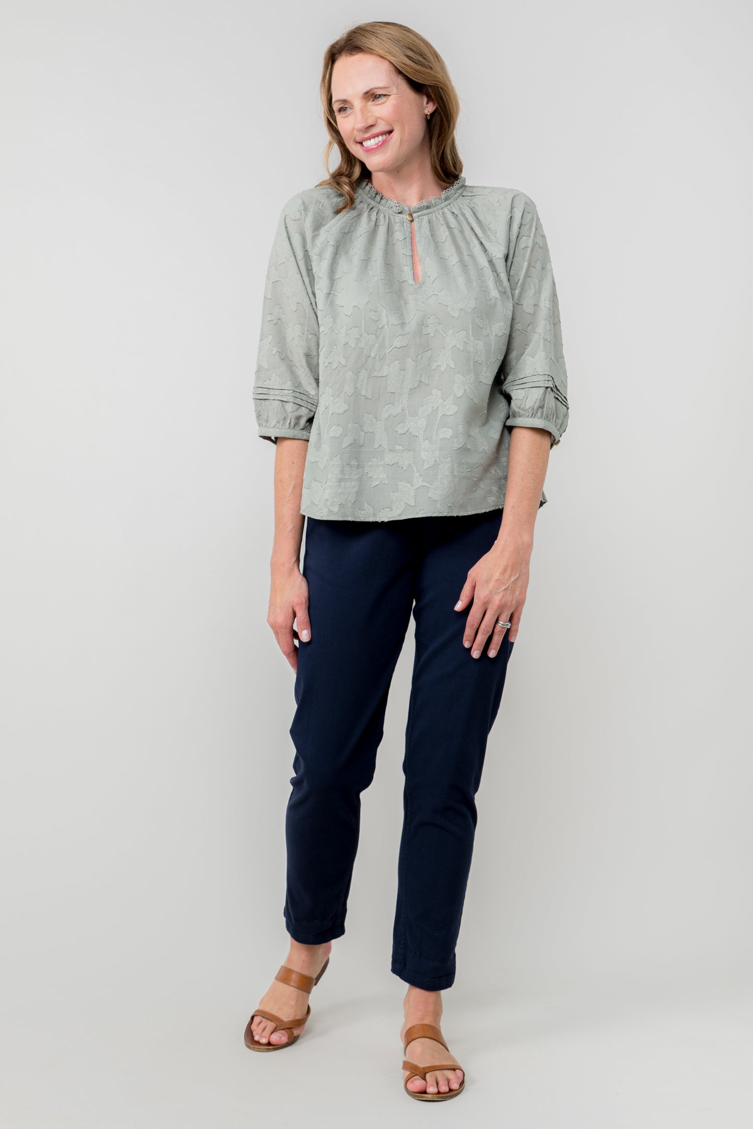 LILY & ME ZOE BLOUSE JACQUARD COTTON - SAGE