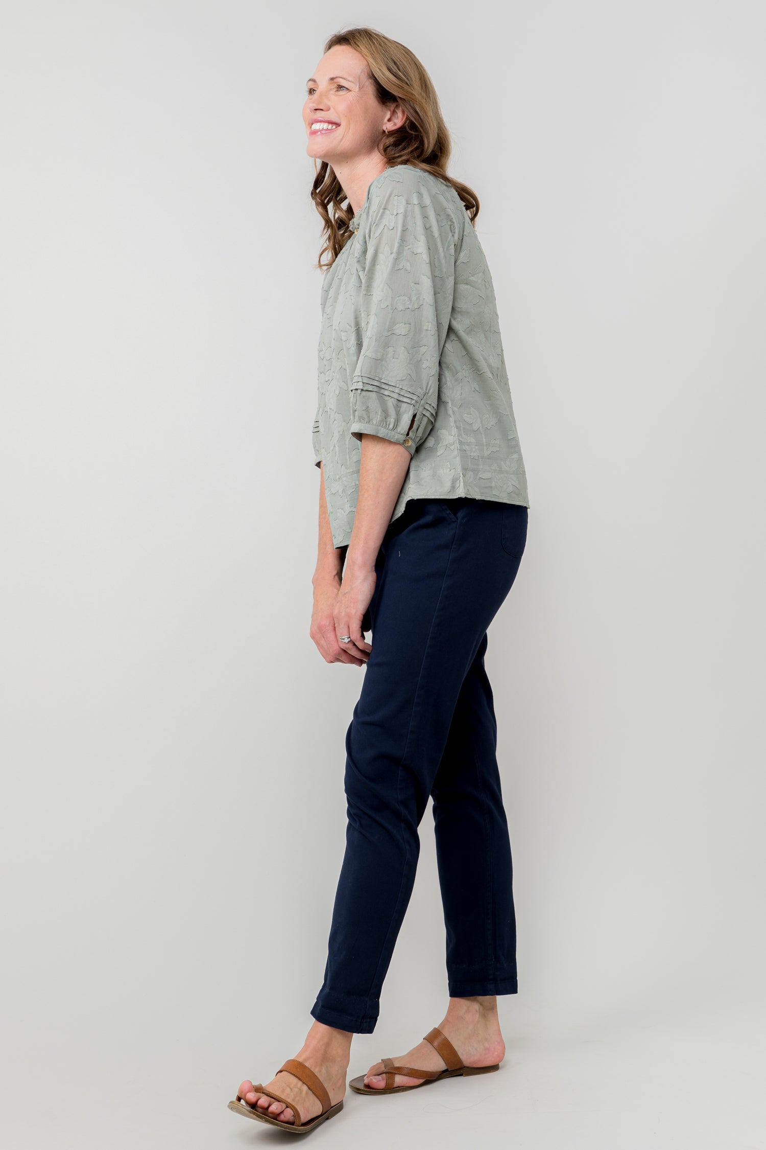 LILY & ME ZOE BLOUSE JACQUARD COTTON - SAGE