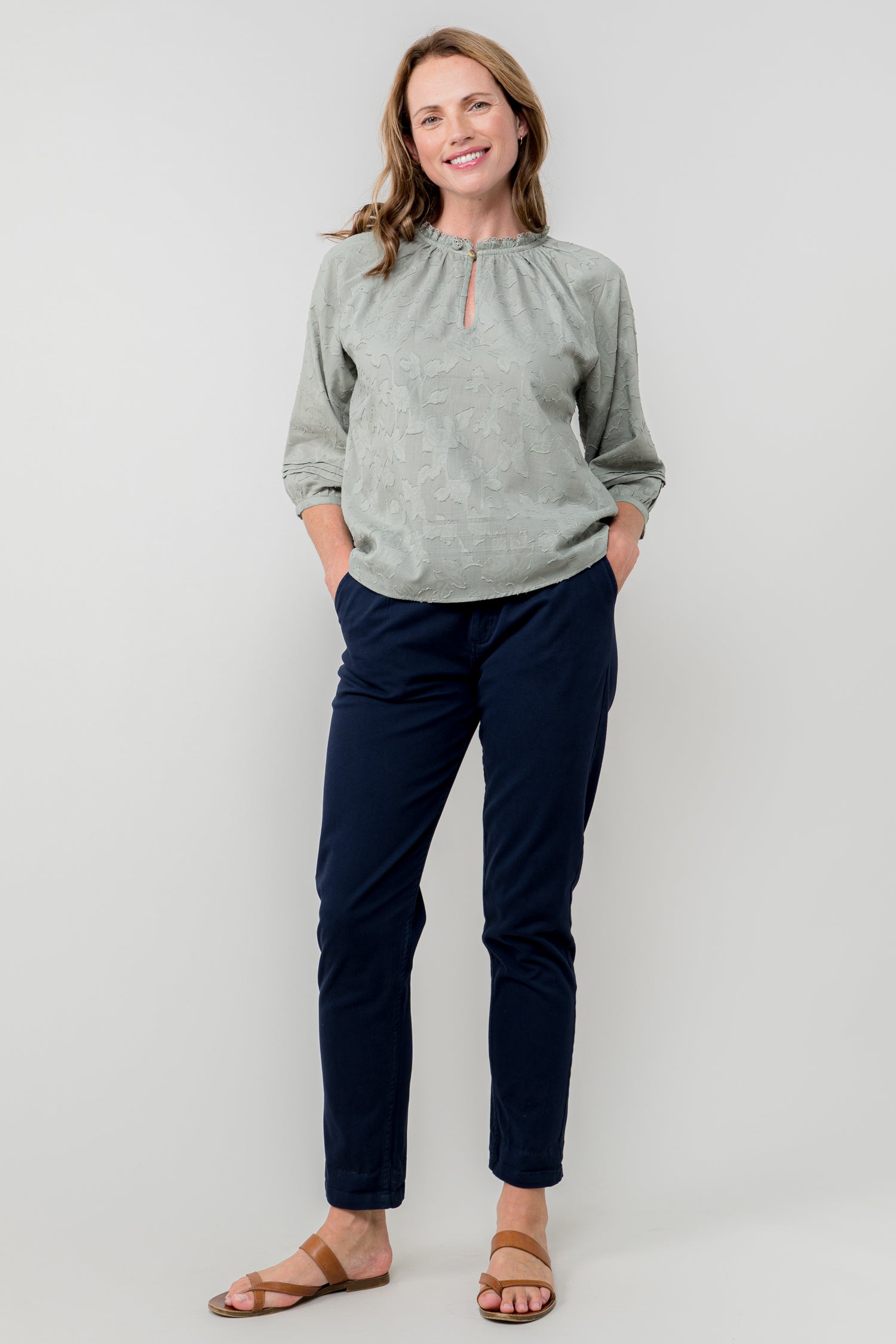 LILY & ME ZOE BLOUSE JACQUARD COTTON - SAGE