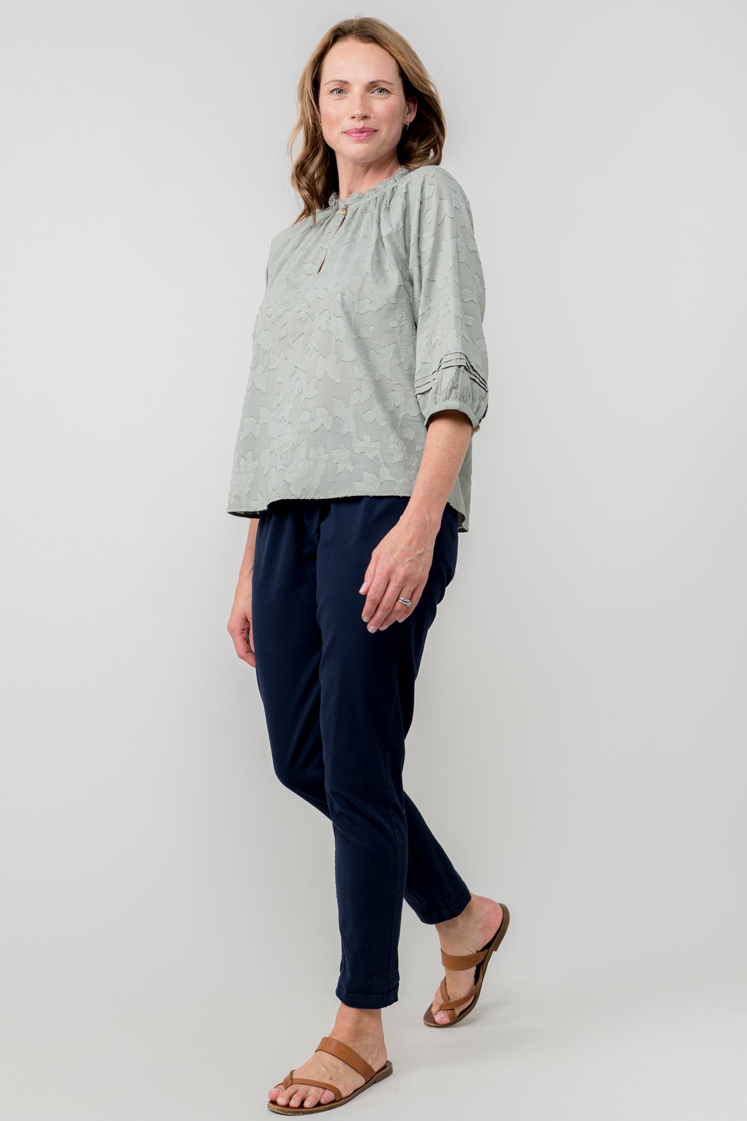 LILY & ME ZOE BLOUSE JACQUARD COTTON - SAGE