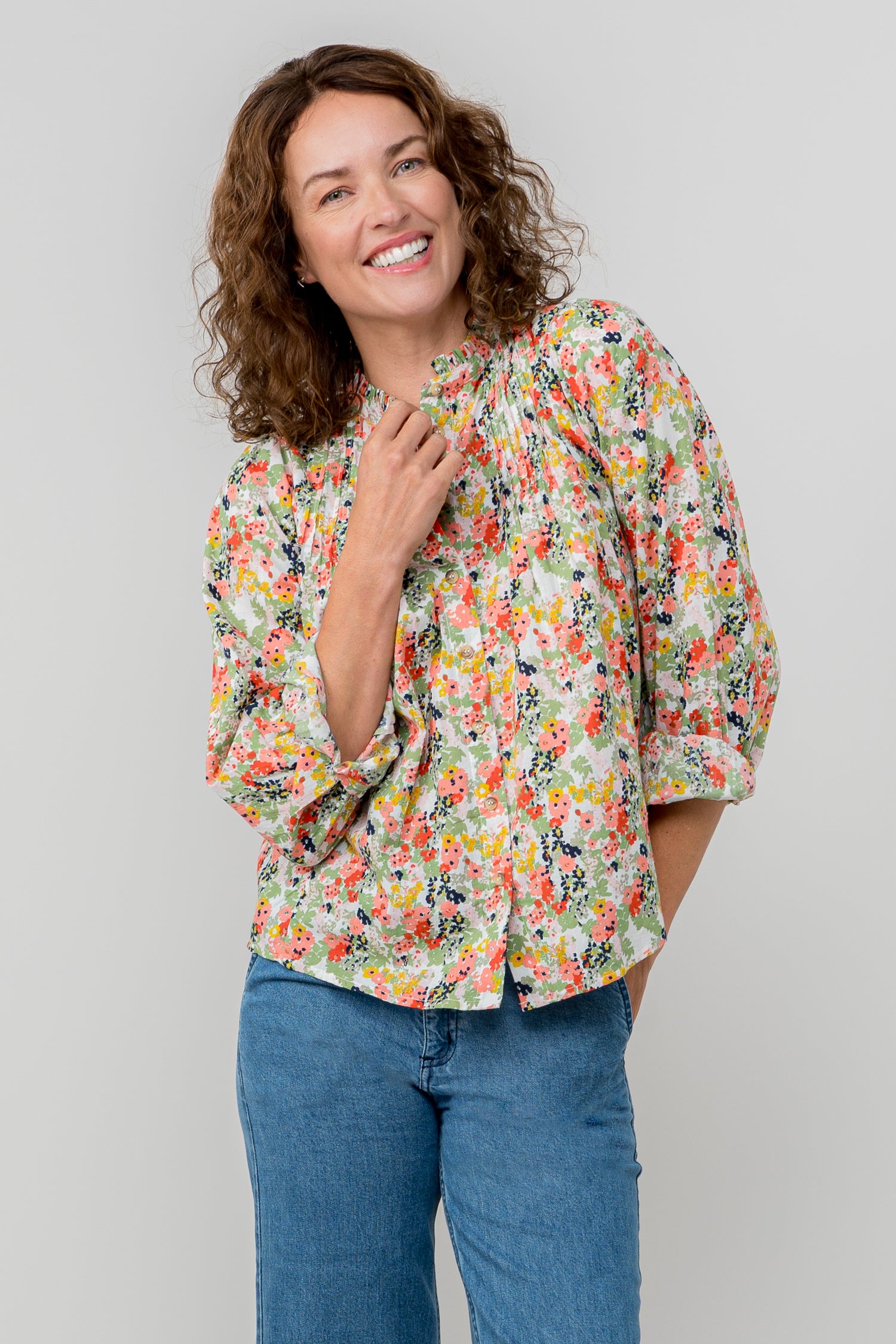 LILY AND ME FLORA ORGANIC COTTON DITSY PRINT BLOUSE