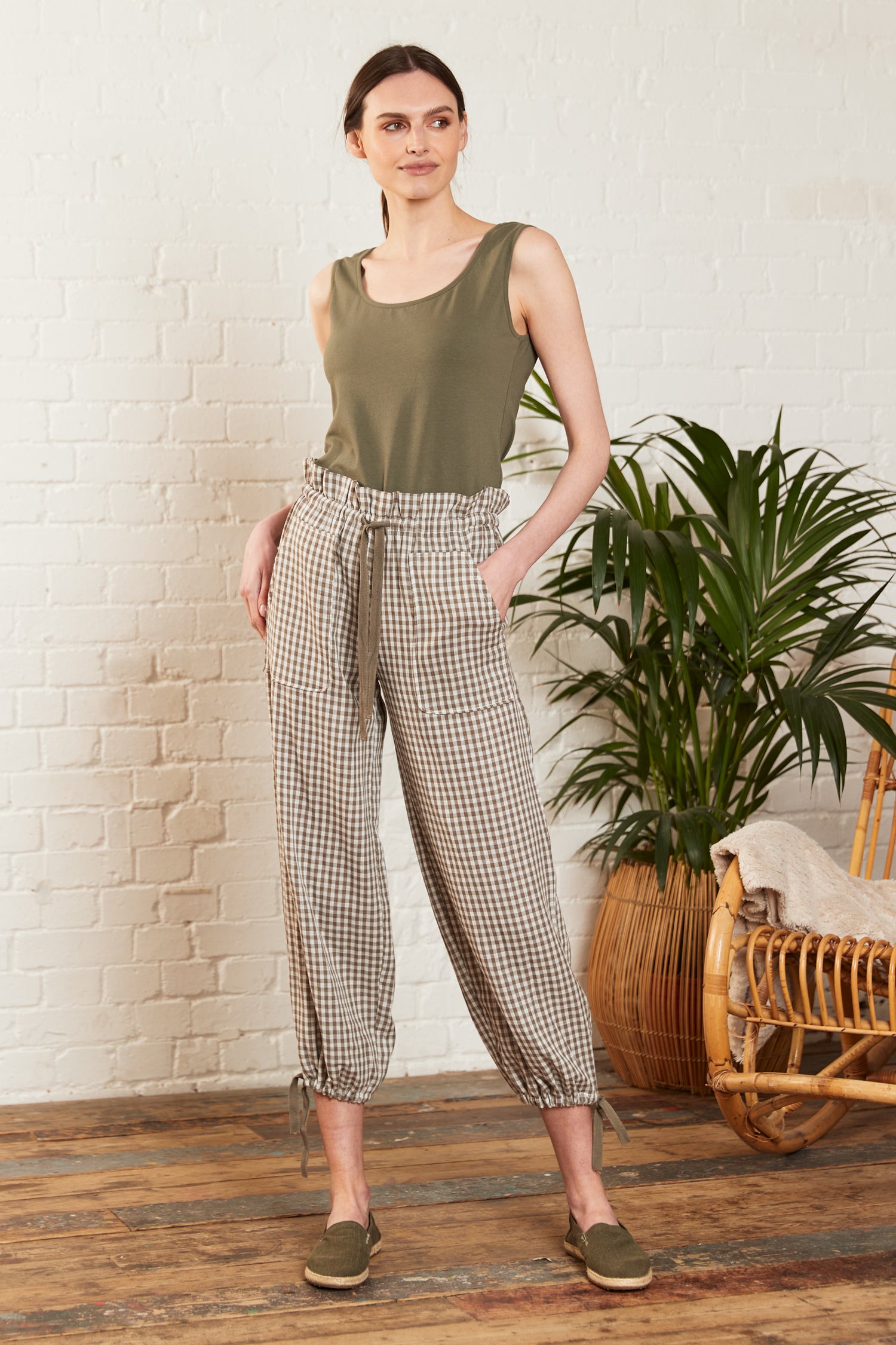 CHECK DOUBLE COTTON TROUSERS