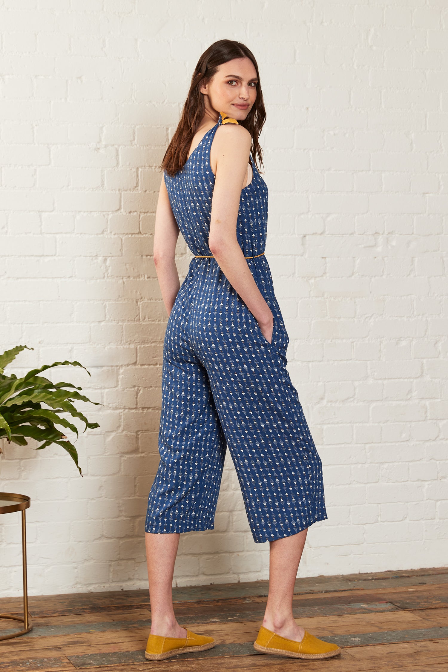 VISCOSE DESERT TIE TOP JUMPSUIT - INDIGO