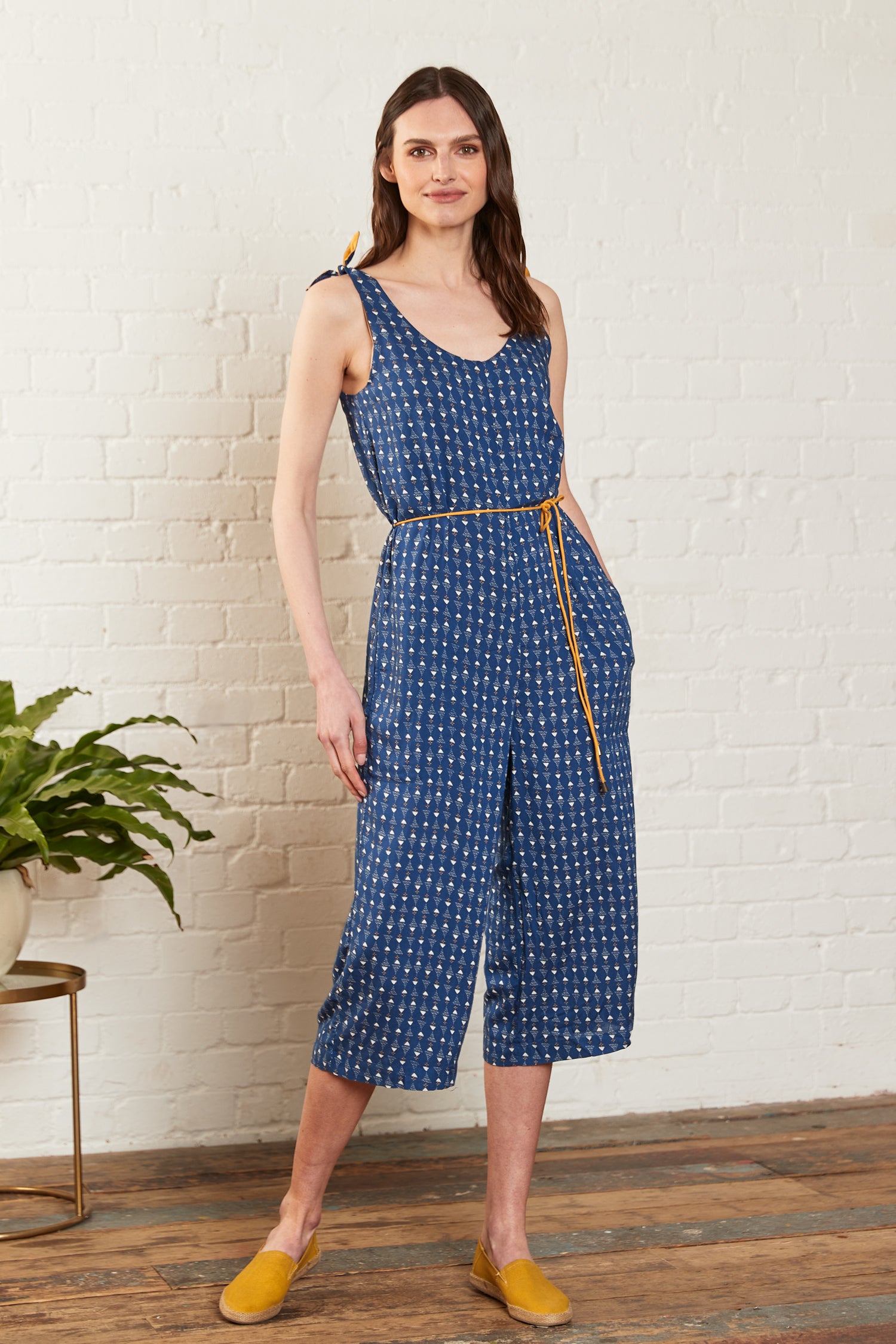 VISCOSE DESERT TIE TOP JUMPSUIT - INDIGO