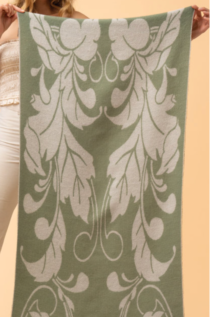 Opulent Flourish Woven Scarf - Olive