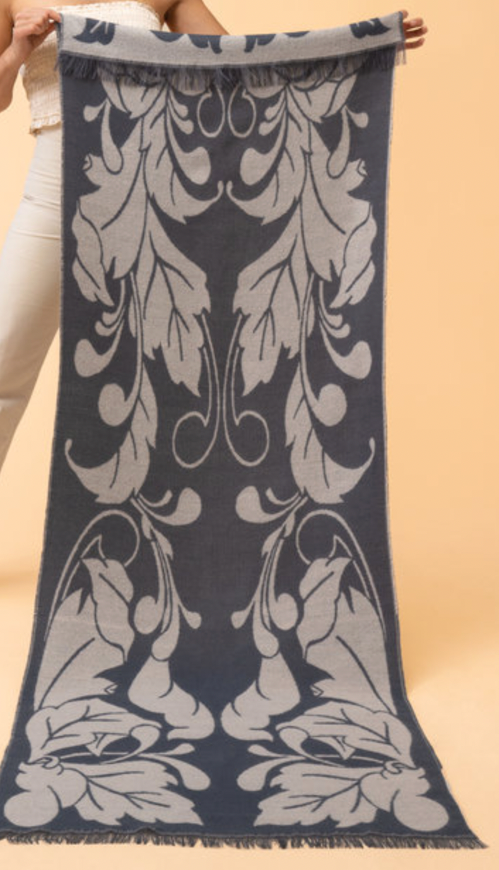 Opulent Flourish Woven Scarf - Charcoal