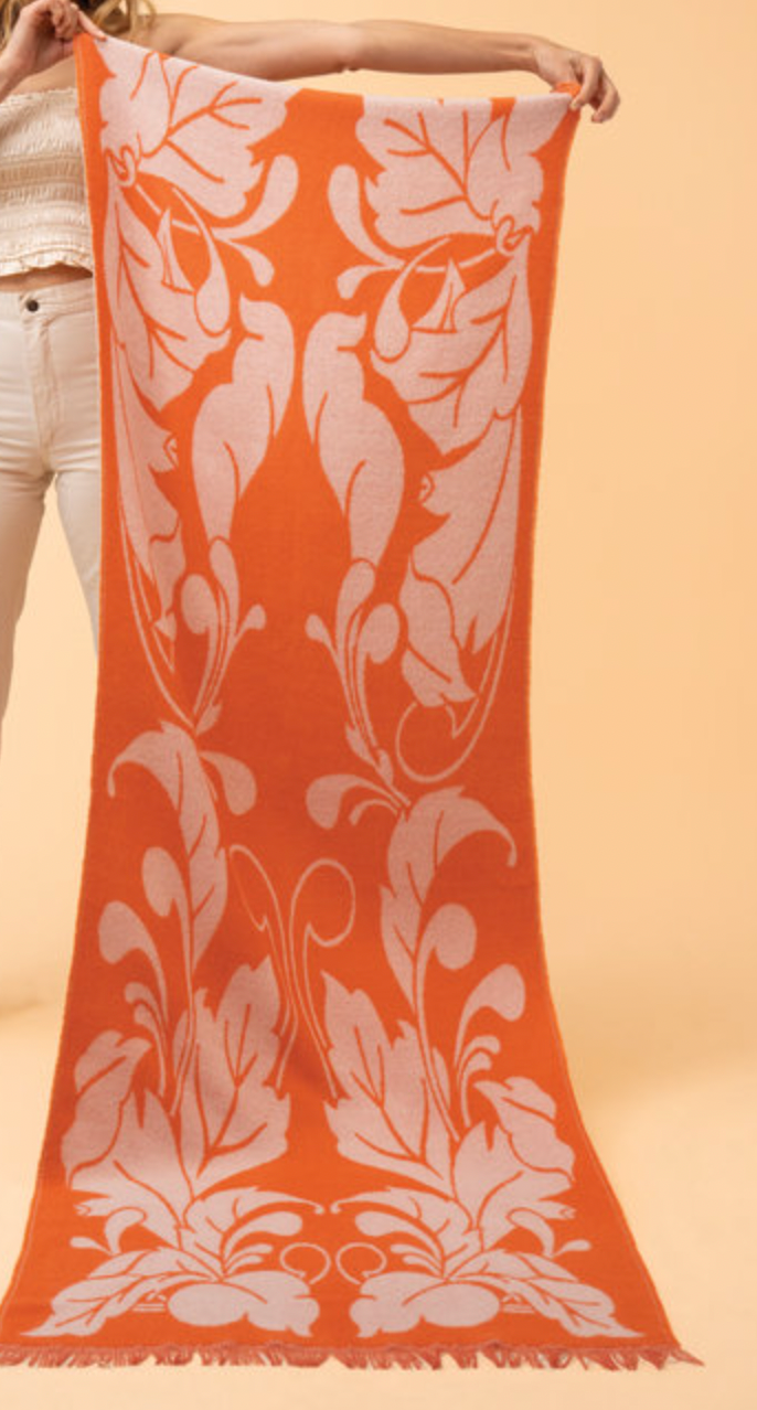 Opulent Flourish Woven Scarf - Tangerine