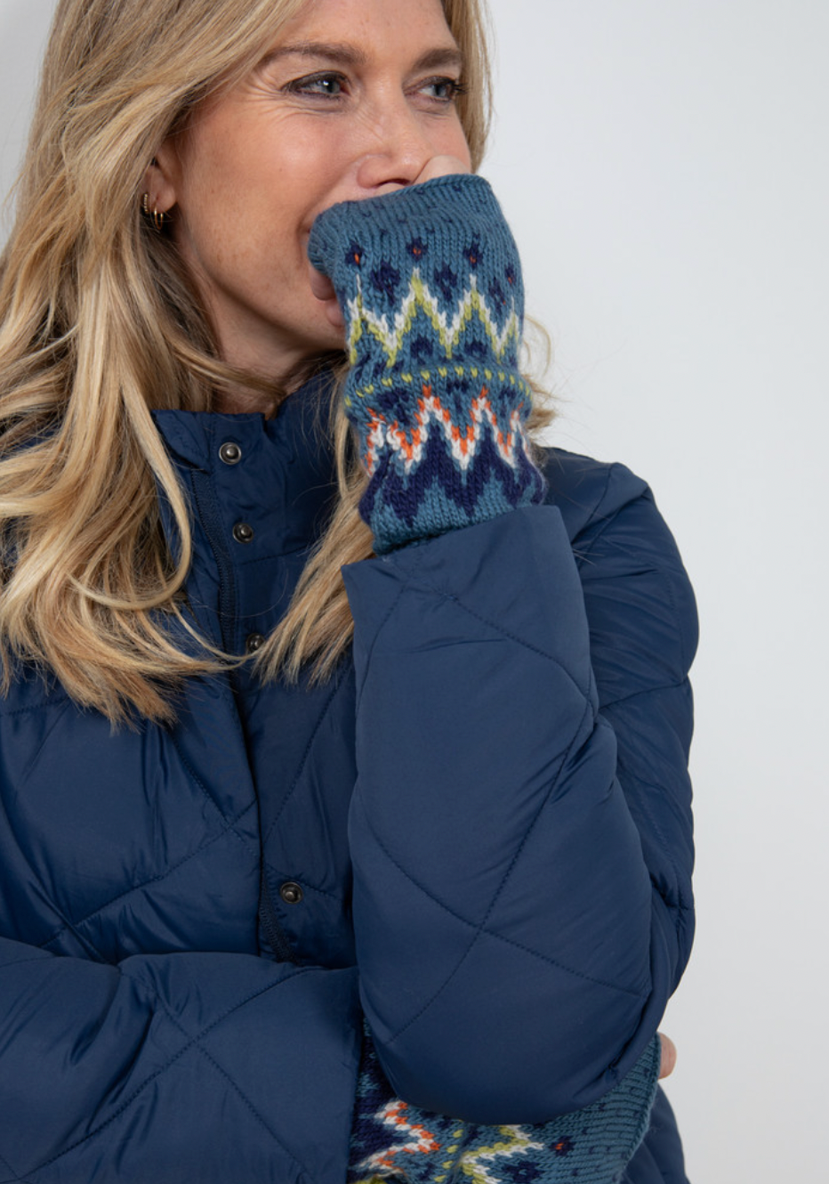 Fair Isle Wool Mittens - Soft Blue
