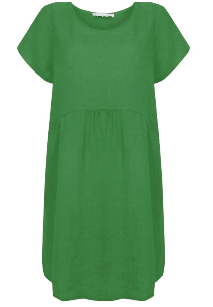 LEXIA ROUND NECK LINEN DRESS - EMERALD GREEN
