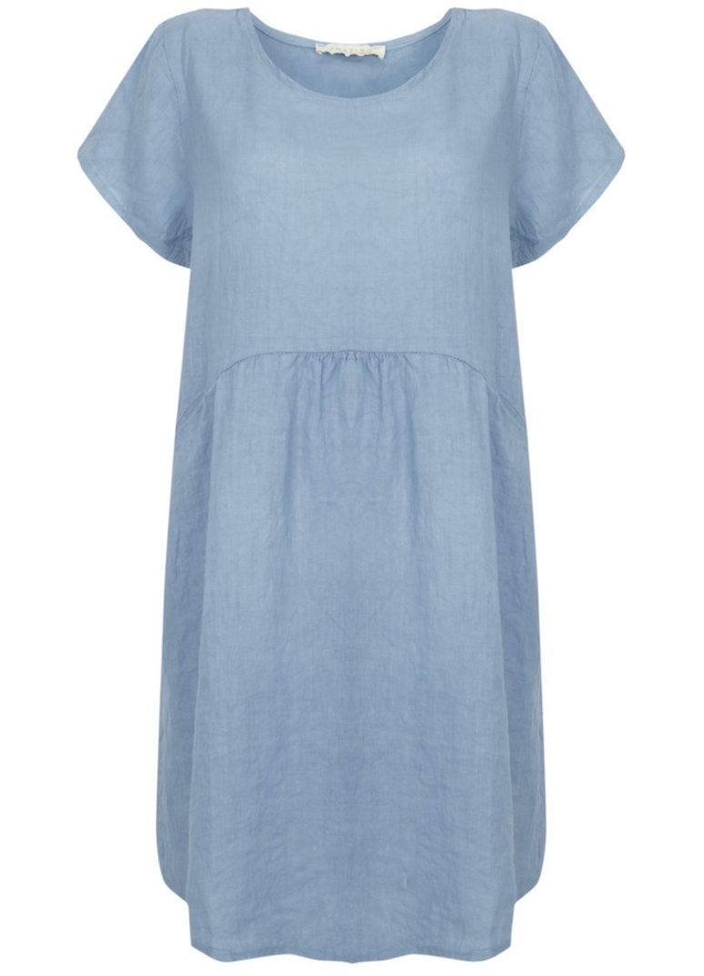 LEXIA ROUND NECK LINEN DRESS - DENIM BLUE