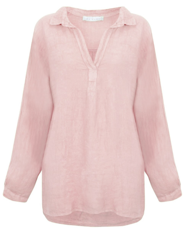 BELA LONG SLEEVE LINEN TOP - ROSE