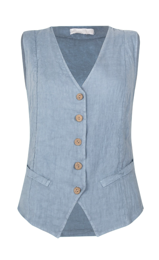 KITTY LINEN WAISTCOAT - DENIM BLUE
