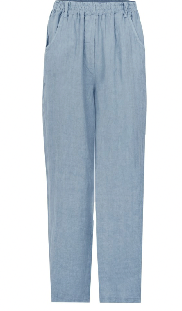 ODIE LINEN CROPPED TAPERED TROUSER - DENIM BLUE
