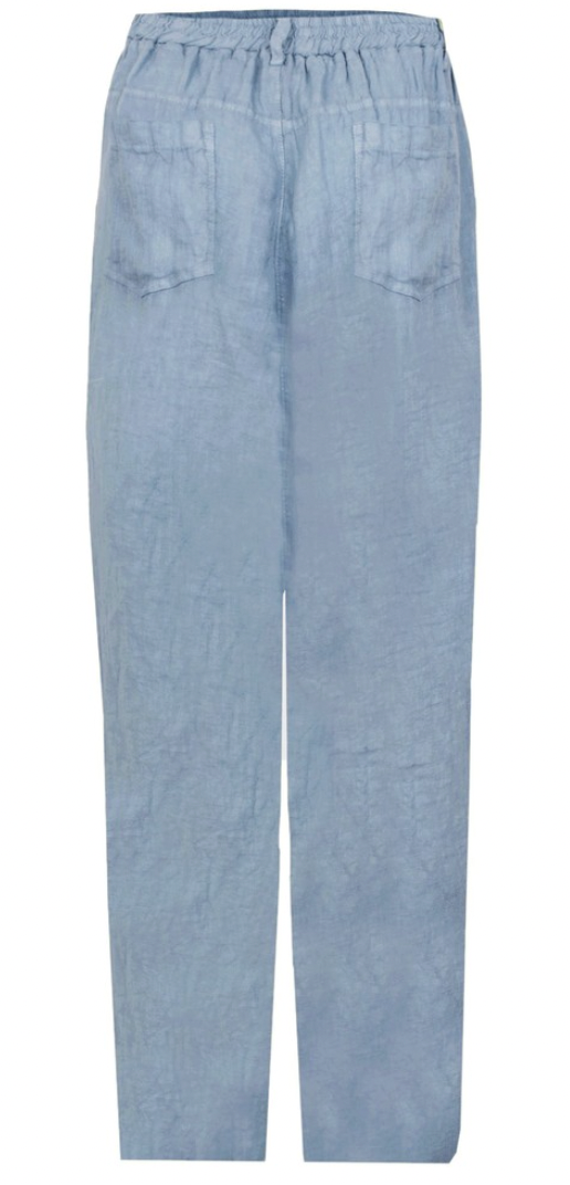 ODIE LINEN CROPPED TAPERED TROUSER - DENIM BLUE