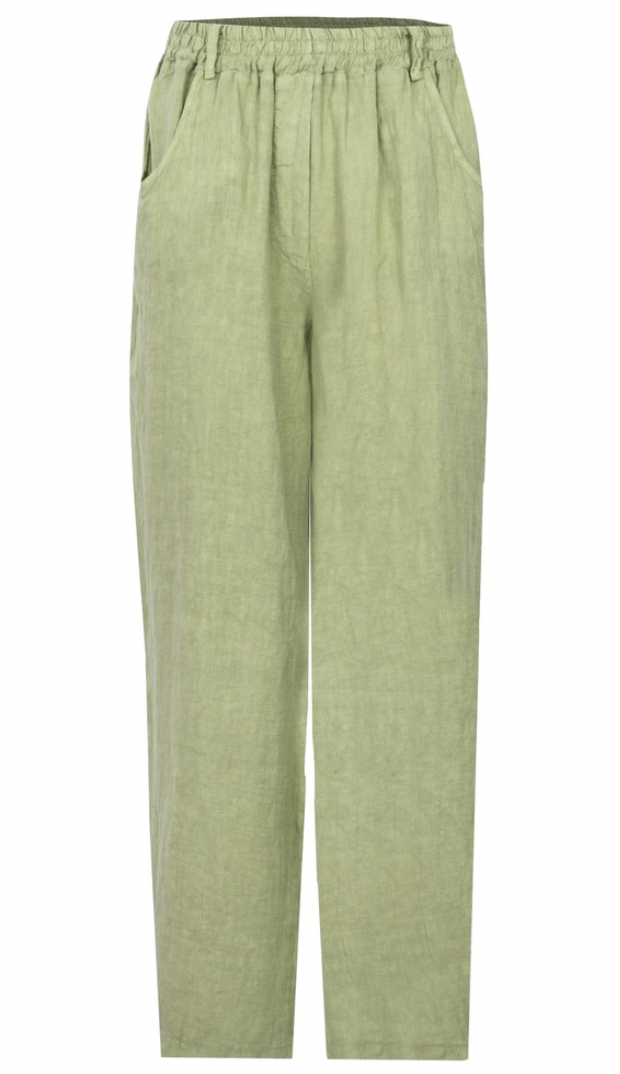 ODIE LINEN CROPPED TAPERED TROUSER - LEEK