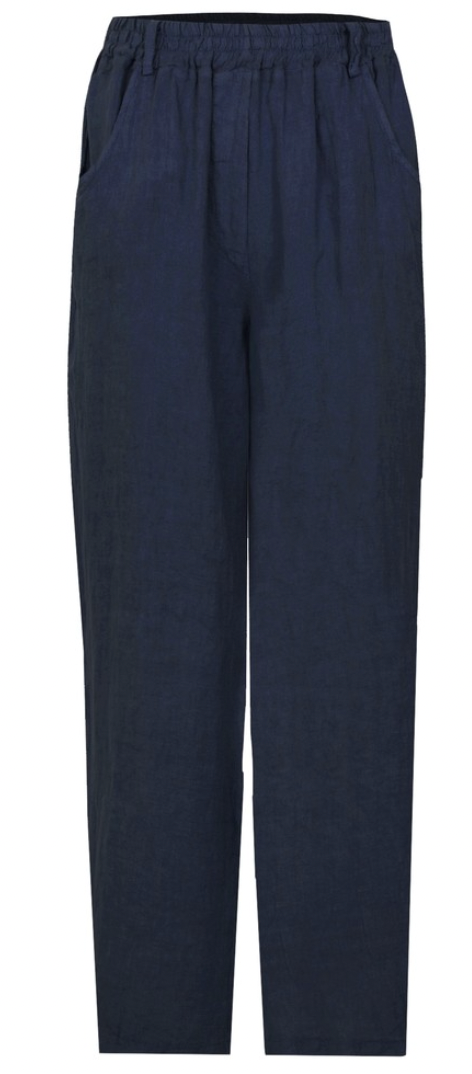 ODIE LINEN CROPPED TAPERED TROUSER - NAVY