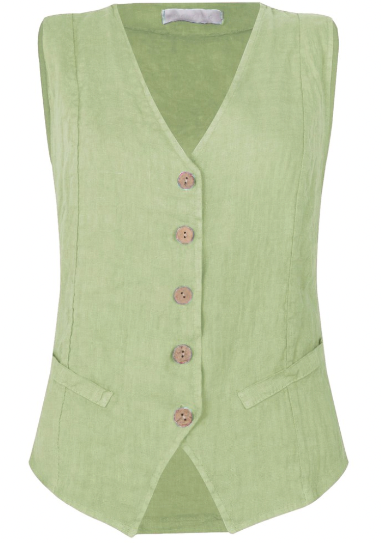 KITTY LINEN WAISTCOAT - LEEK