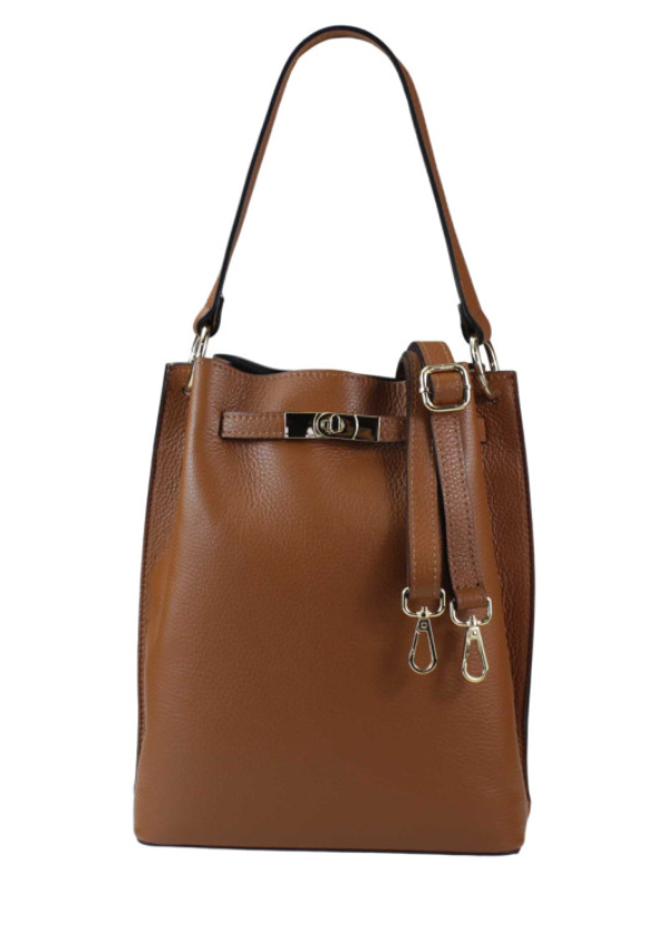 DARK TAN LEATHER BUCKET BAG