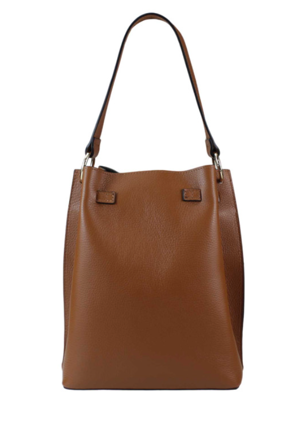 DARK TAN LEATHER BUCKET BAG