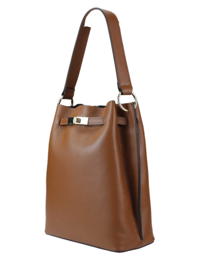 DARK TAN LEATHER BUCKET BAG