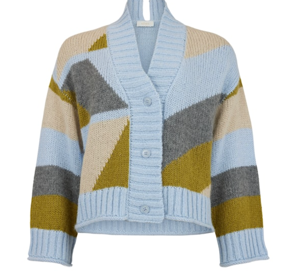 NOEN KNIT CARDIGAN - BLUE/FOREST GREEN