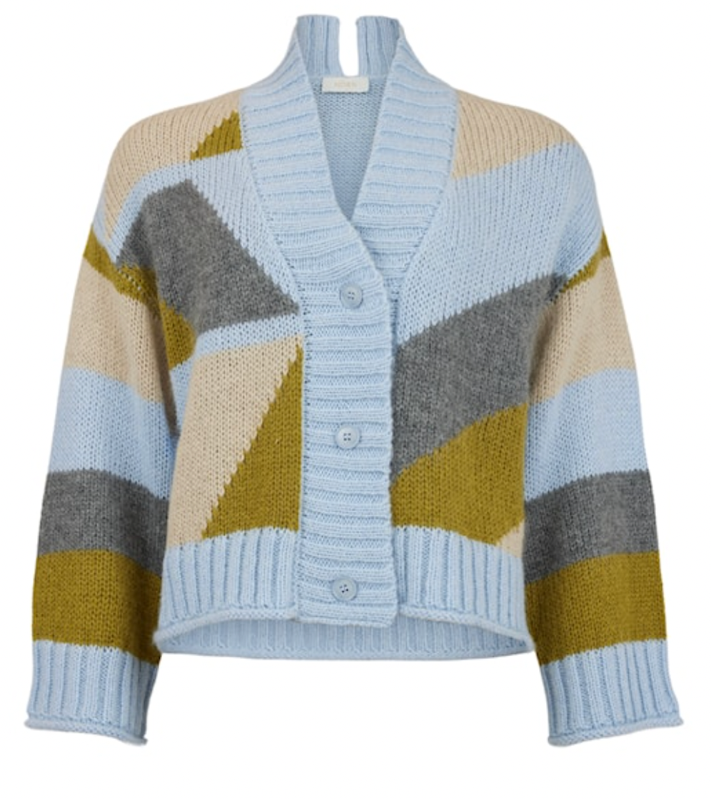 NOEN KNIT CARDIGAN - BLUE/FOREST GREEN