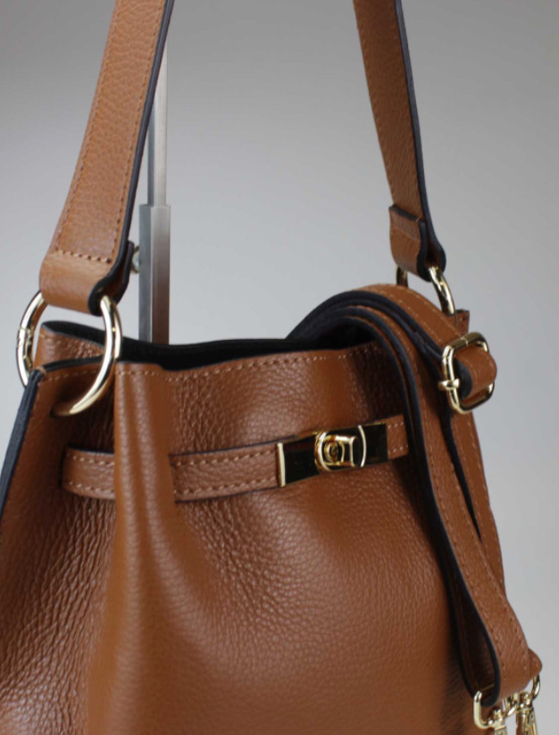 DARK TAN LEATHER BUCKET BAG
