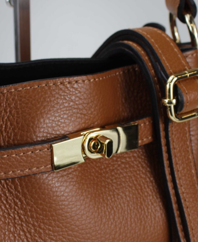 DARK TAN LEATHER BUCKET BAG