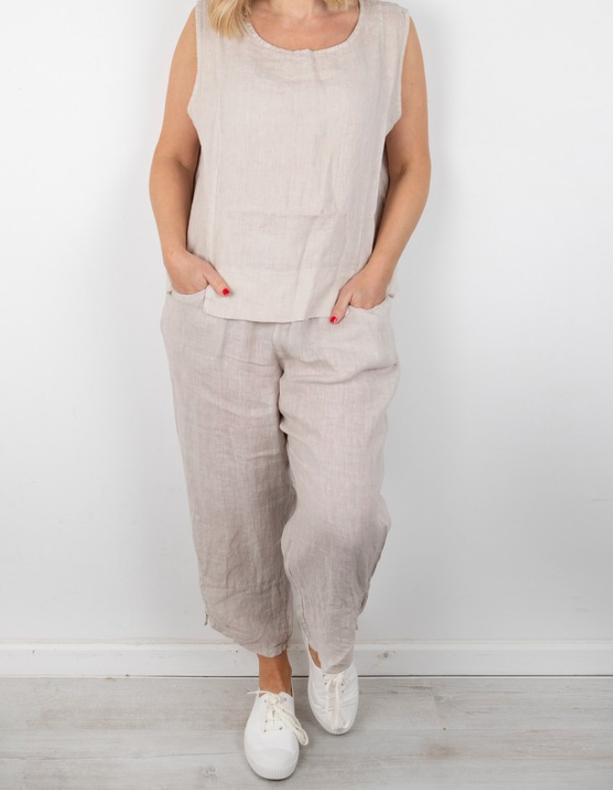 AMAZING WOMAN ORLA CROPPED LINEN TROUSER - NATURAL