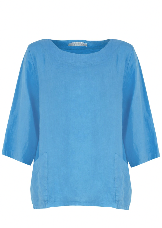 AMAZING WOMAN EDIE 2 POCKET LINEN TOP - BLUE