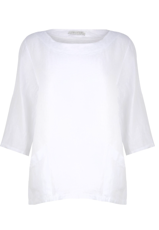 AMAZING WOMAN EDIE 2 POCKET LINEN TOP - WHITE