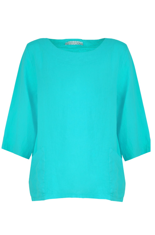 AMAZING WOMAN EDIE 2 POCKET LINEN TOP - TURQUOISE