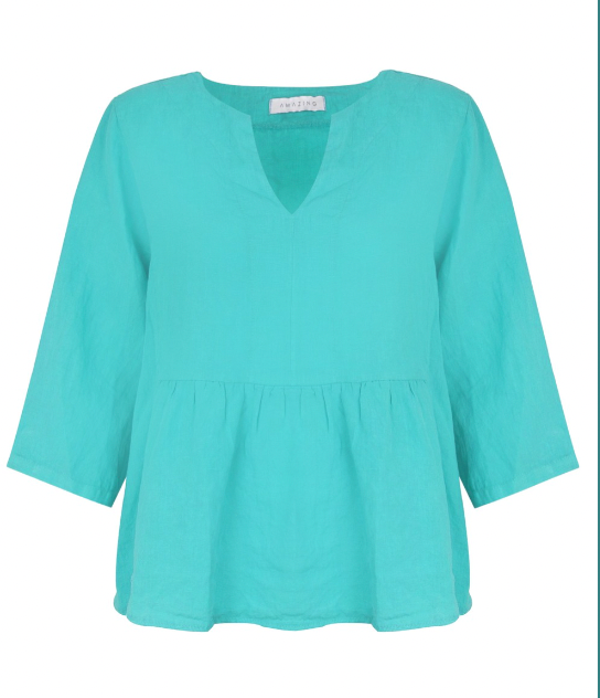 AMAZING WOMAN ELODIE PEPLUM LINEN TOP - TURQUOISE
