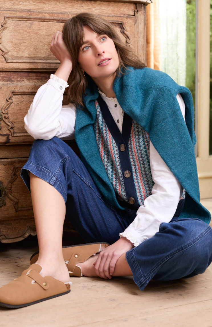 LILY AND ME FAIRISLE SLEEVELESS CARDIGAN - TEAL