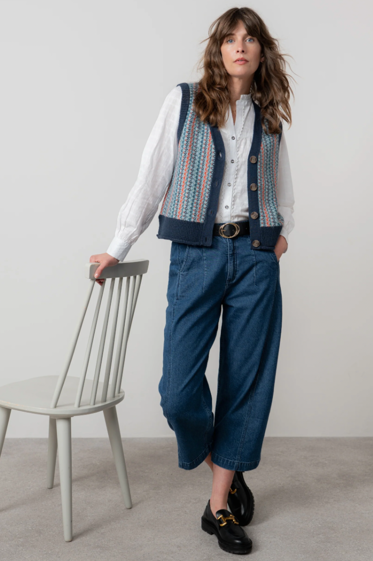 LILY AND ME FAIRISLE SLEEVELESS CARDIGAN - TEAL