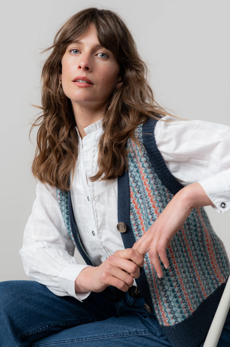 LILY AND ME FAIRISLE SLEEVELESS CARDIGAN - TEAL