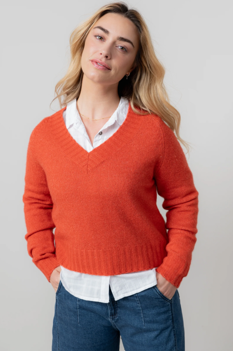 LILY AND ME 'V' NECK BOXY KNIT JUMPER - RED