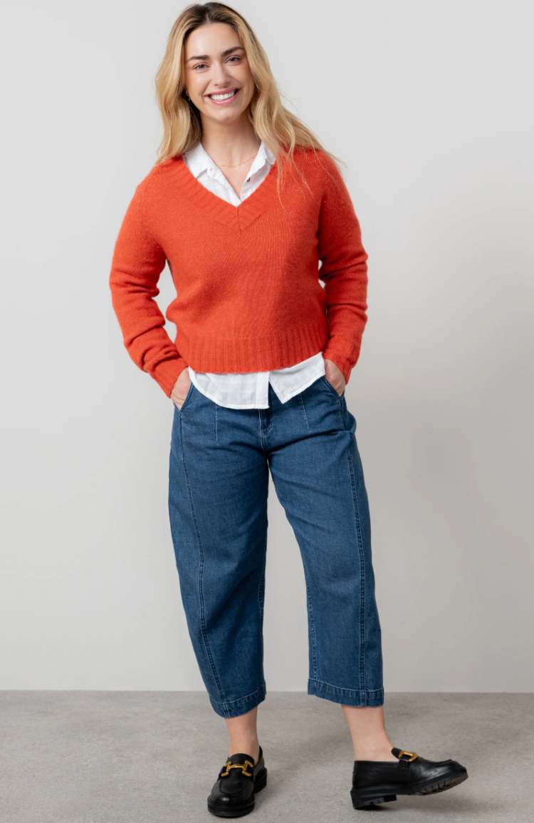 LILY AND ME 'V' NECK BOXY KNIT JUMPER - RED
