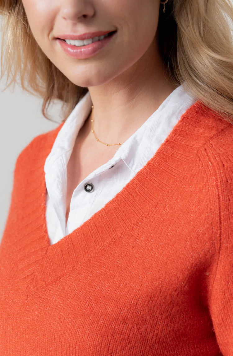 LILY AND ME 'V' NECK BOXY KNIT JUMPER - RED