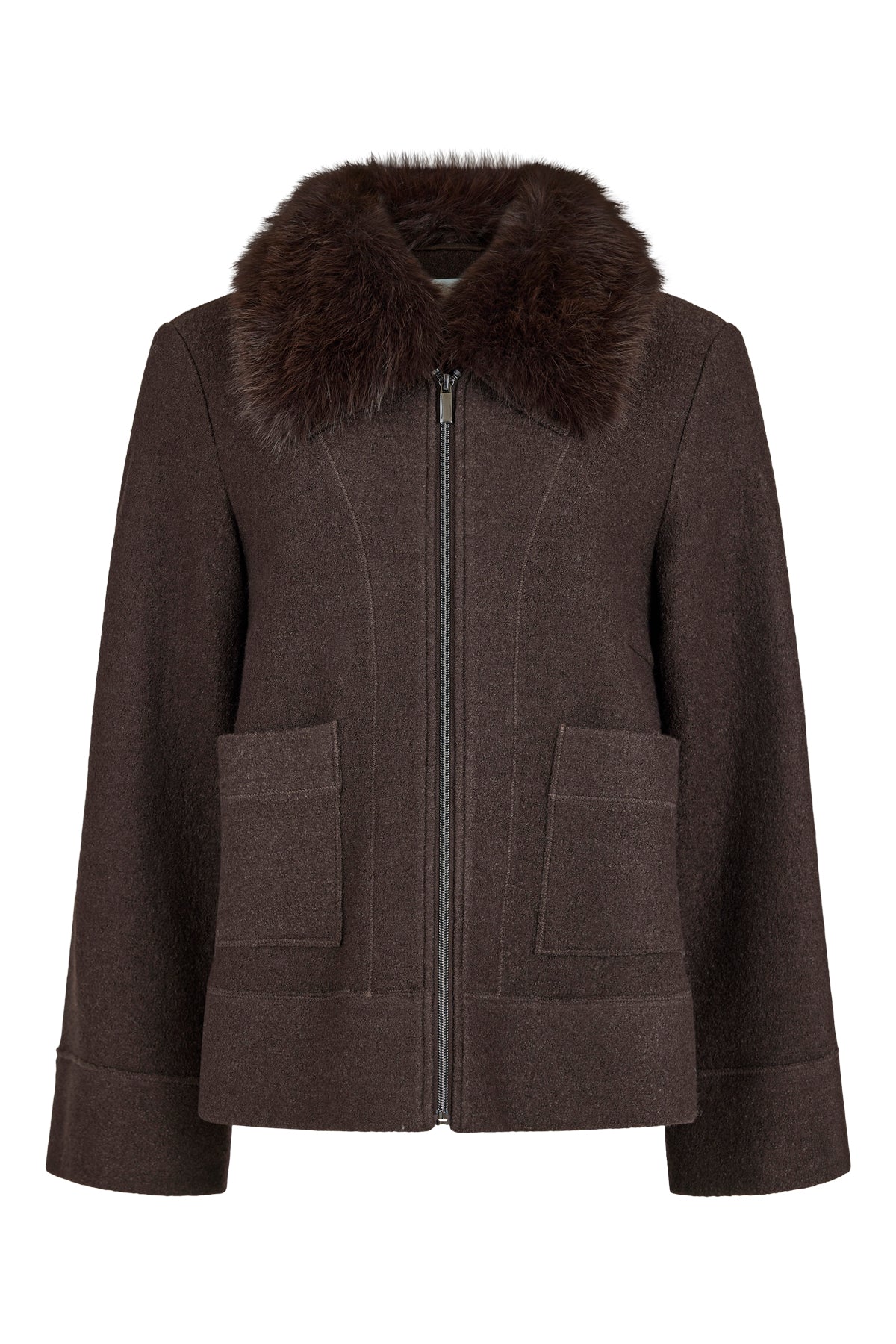 NOEN FAUX FUR COLLAR JACKET - CHOCOLATE