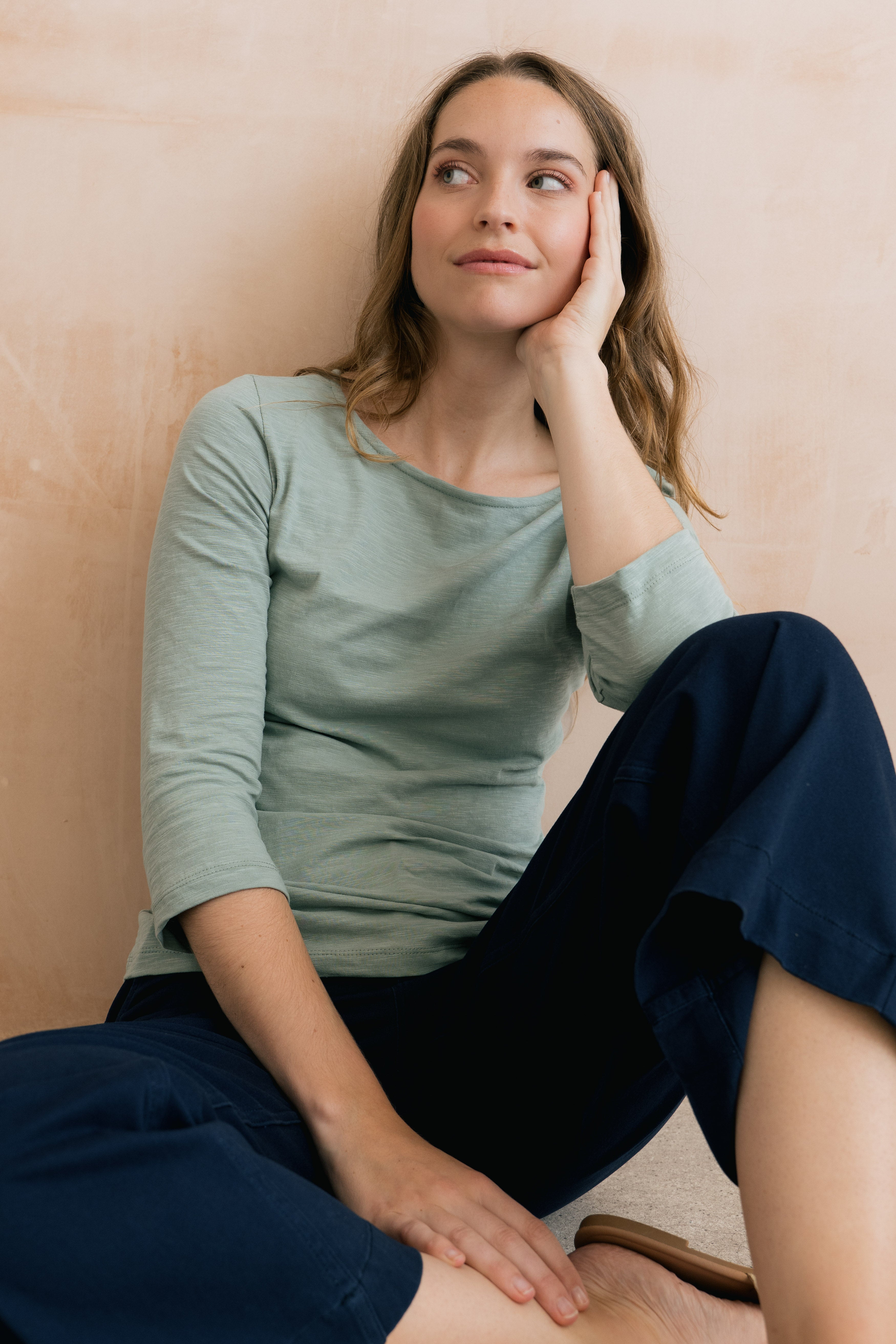 LILY &amp; ME MONICA 3/4 SLEEVE TOP ORGANIC COTTON - SILVER SAGE
