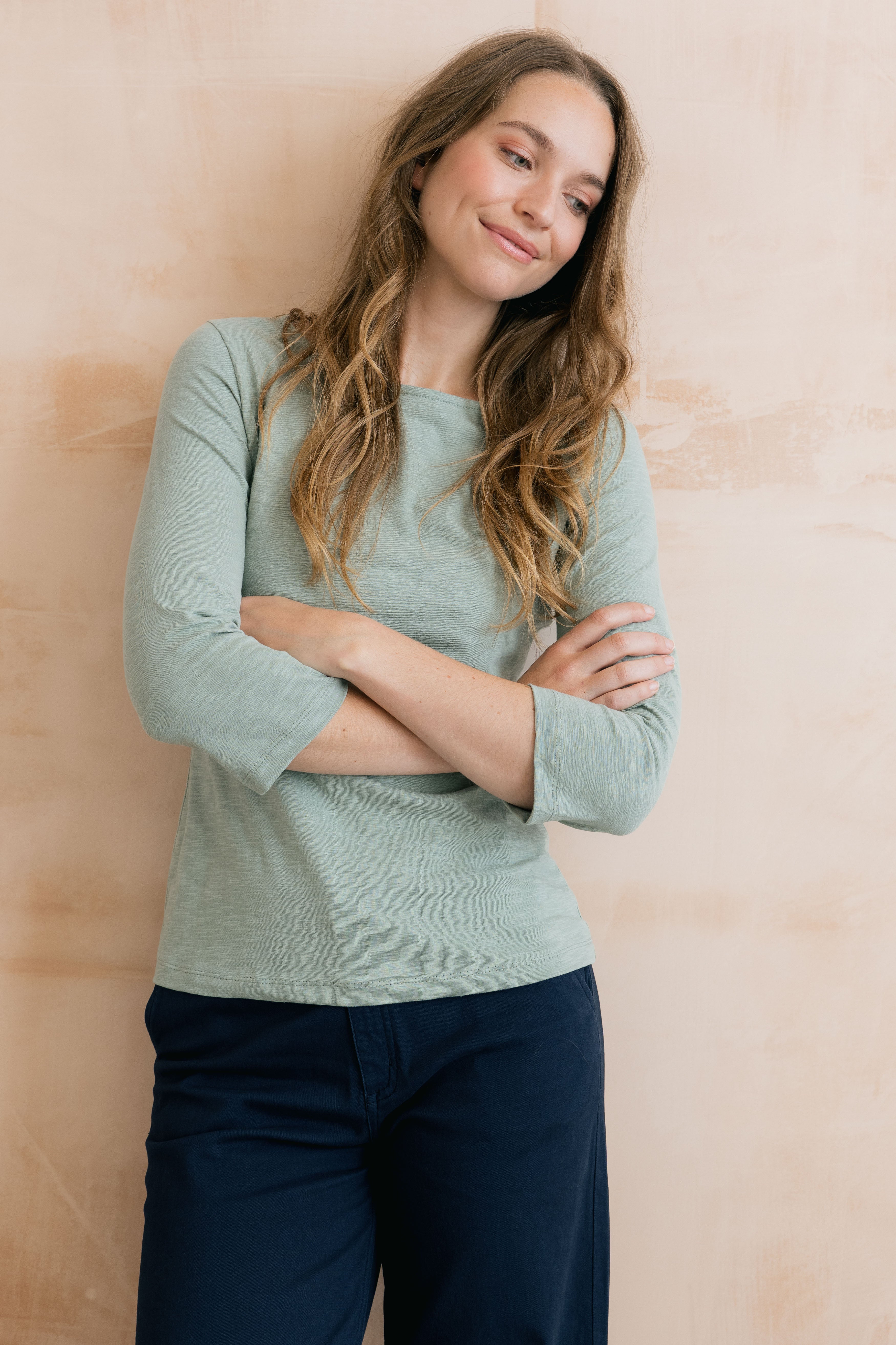 LILY &amp; ME MONICA 3/4 SLEEVE TOP ORGANIC COTTON - SILVER SAGE