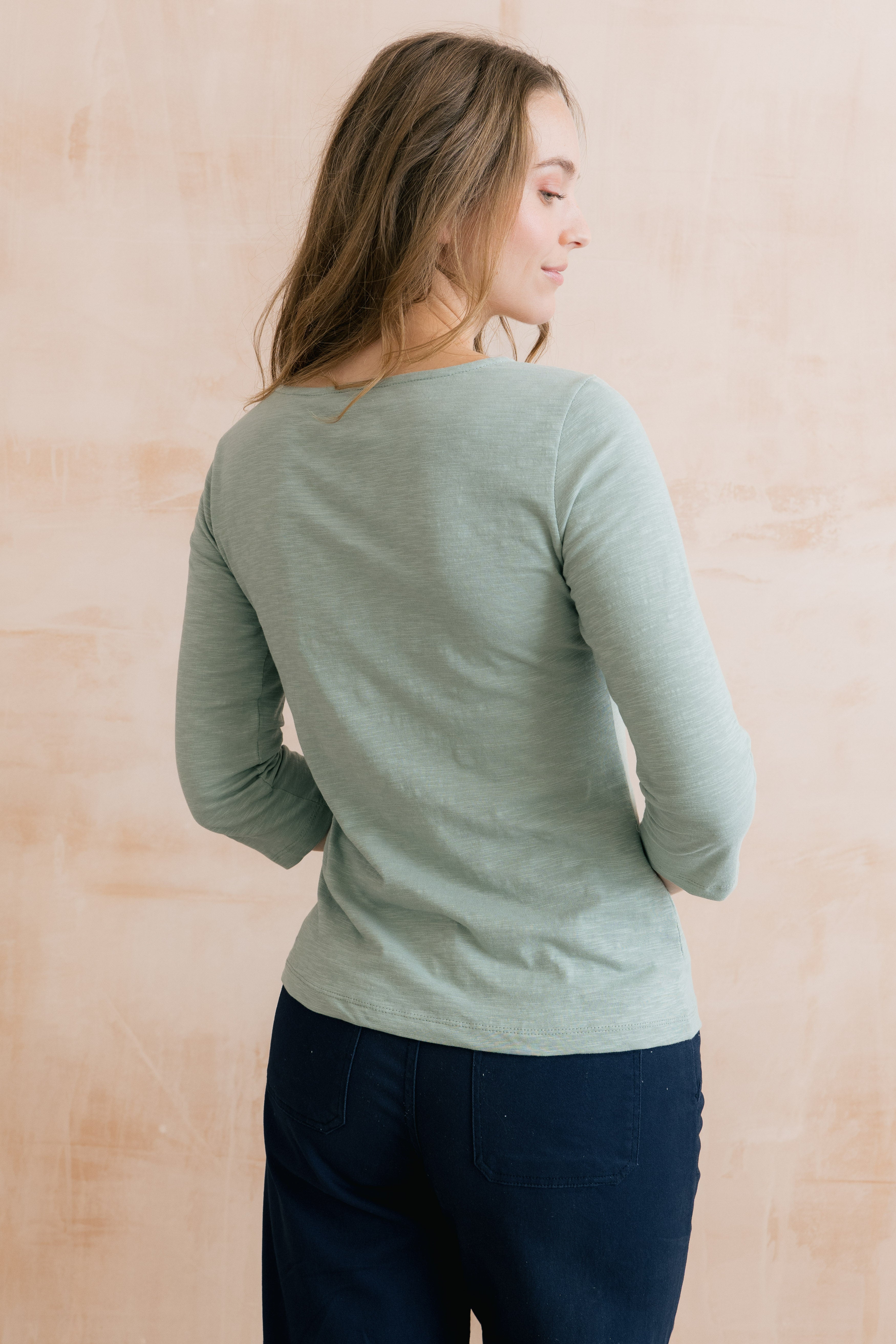 LILY &amp; ME MONICA 3/4 SLEEVE TOP ORGANIC COTTON - SILVER SAGE